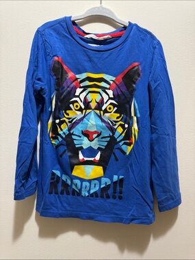 H&M Bright Blue Long-Sleeve Tiger Graphic Tee